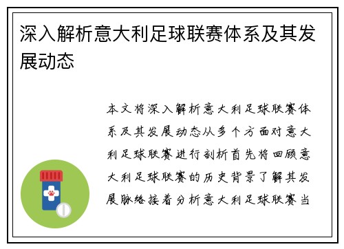 深入解析意大利足球联赛体系及其发展动态